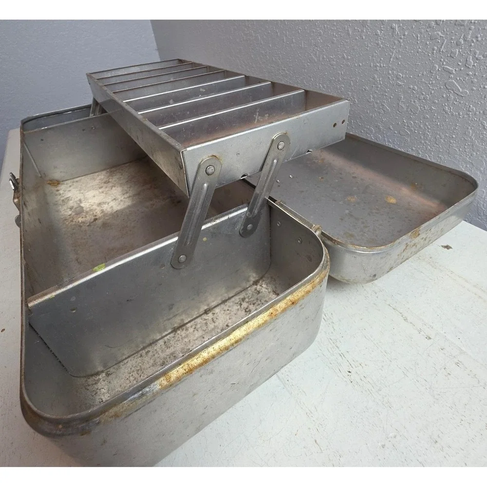 Vintage Aluminum‎ Toolbox Industrial Metal Storage Chest Rustic Patina Handle